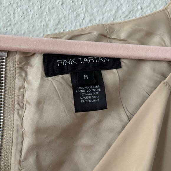 Pink Tartan Beige Vneck Knee Length Cap Sleeve Sheath Dress Size 8 - Picture 3 of 10